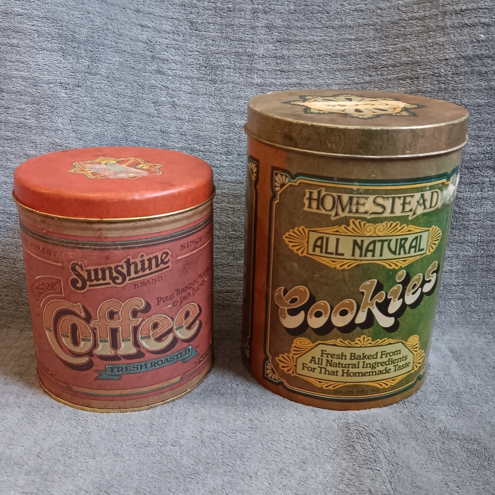 Vintage Sunshine Red Coffee Tin Can Homestead Cookie Tin Farmhouse Kitchen Set - Picture 2 of 12